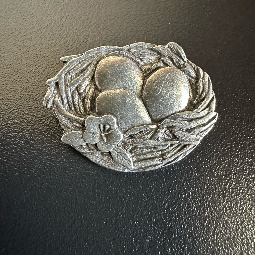 Birds Nest Birds Blooms Limited Edition  Pewter Brooch
